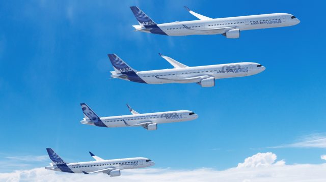 Die Flugzeuge A220, A230, A330 und A350 von Airbus