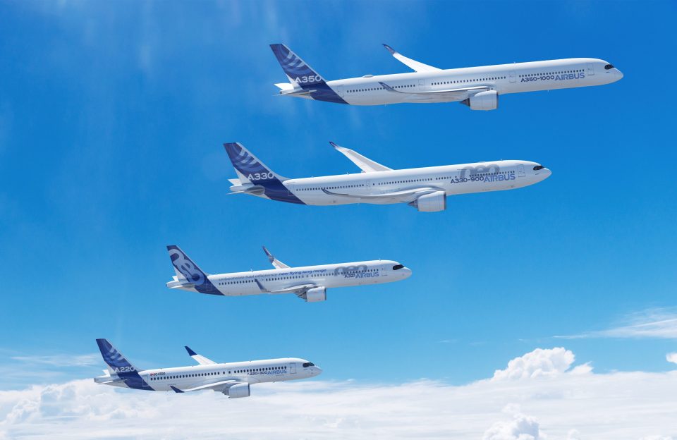 Die Flugzeuge A220, A230, A330 und A350 von Airbus