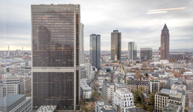 Luftaufnahme der Bundesbankzentrale in Frankfurt am Main, Deutschland