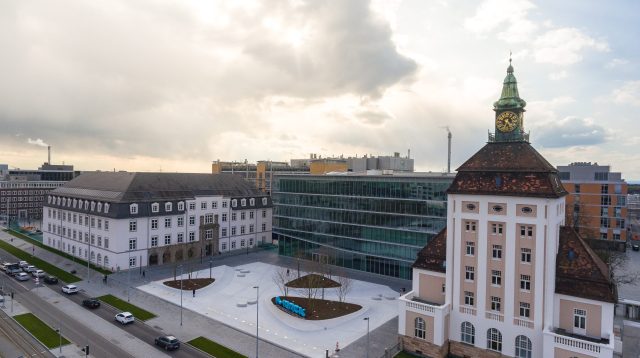 Merck Konzernzentrale aus der Vogel-Perspektive in Darmstadt, Deutschland