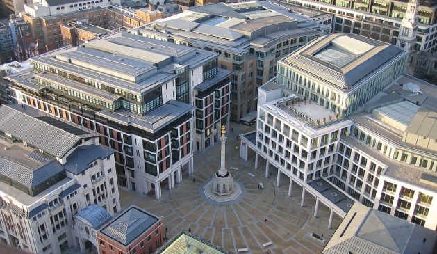 Vogelperspektive vom Paternoster Square wo sich die London Stock Exchange befindet