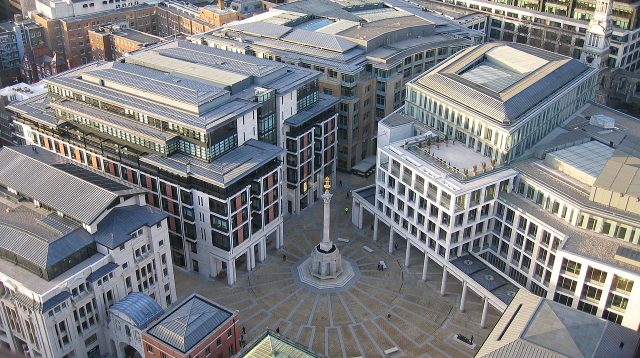 Vogelperspektive vom Paternoster Square wo sich die London Stock Exchange befindet