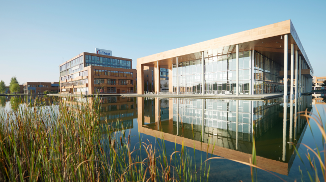 Der Hauptsitz der Infineon Technologies AG auf dem Campeon-Campus in Neubiberg bei München, Deutschland