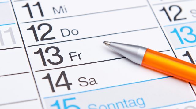 Kalender Freitag der 13. mit Stift