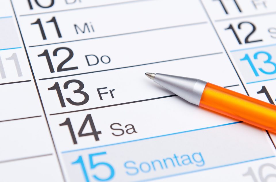 Kalender Freitag der 13. mit Stift