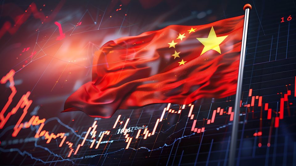 China Flagge mit Finanzgrafen im Hintergrund