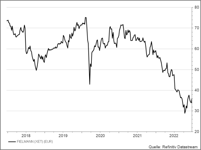 <p><strong>Fielmann</strong><br />Aktienkurs in Euro</p>
