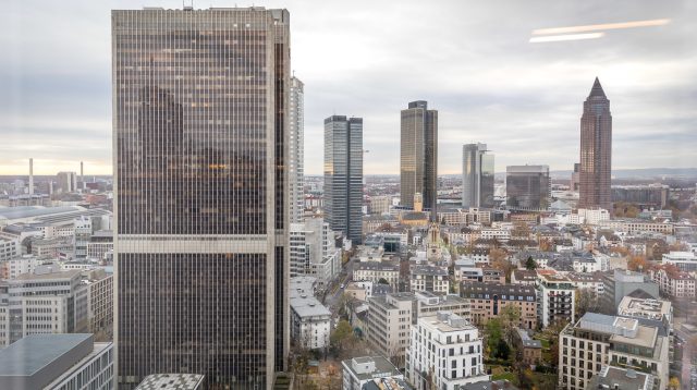 Luftaufnahme der Bundesbankzentrale in Frankfurt am Main, Deutschland