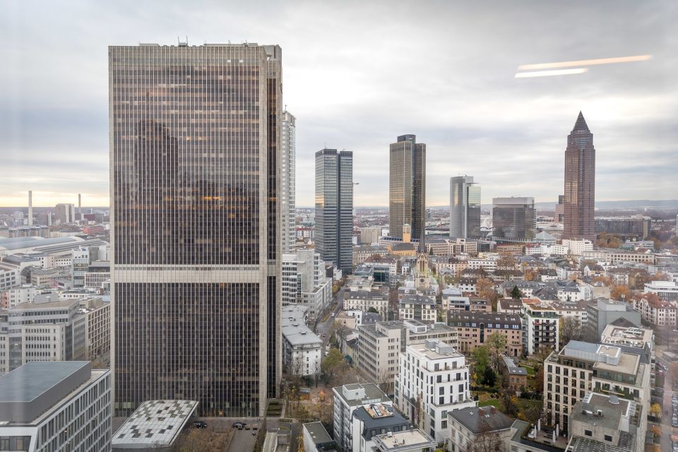 Luftaufnahme der Bundesbankzentrale in Frankfurt am Main, Deutschland