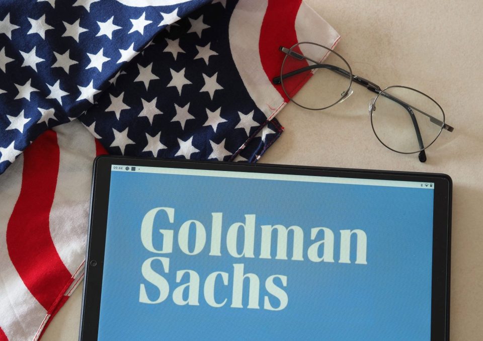 Der Goldman Sachs Schriftzug auf einem iPad