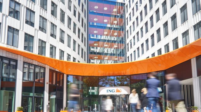 Der ING Diba Haupteingang in Frankfurt am Main, Deutschland